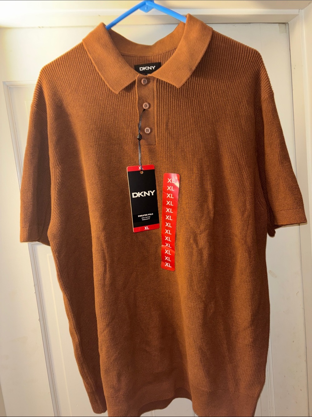 DKNY Men's Rust Brown Short-Sleeve Knit Polo
